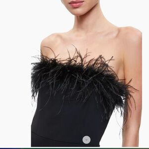 Idell Off the Shoulder Feather Trim Jumpsuit